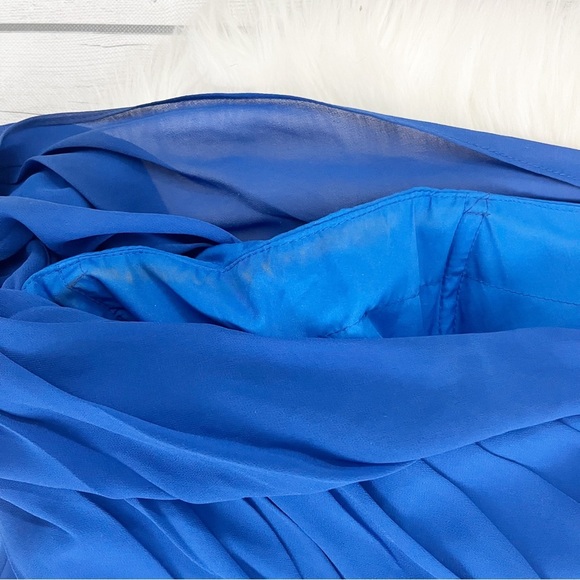 Bill Levkoff Blue One Shoulder Pleated Maxi Dress - Picture 5 of 6